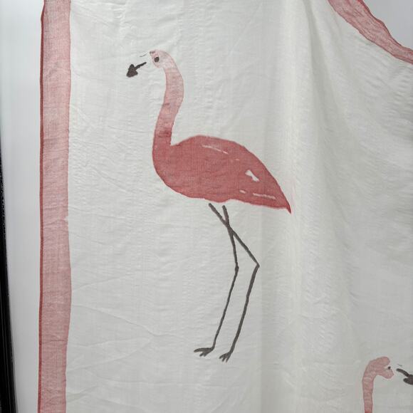LOFT Flamingo Print Scarf Pink White Square Wrap 50x52 100% Rayon Summer Boho - Picture 2 of 4